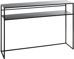 Sidetable – Zwart metaal – Hoge haltafel met dubbele planken – 112 cm breed, 28 cm diep, 81 cm hoog