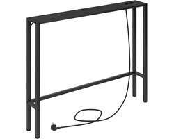 Sidetafel met Oplaadstation - Smalle Wandtafel 100 x 15 x 80 cm - 2 Stopcontacten, USB en Type-C - Console Tafel voor Hal, Woonkamer, Kantoor en Achter de Bank - Zwart