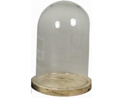 Sier stolp op houten plateau - decoratie stolp - 22 cm - Home Deco stolpen