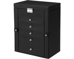 Sieraaddoos Opbergdoos Sieraden Organizer 26x15,5x32 Cm Zwart Met 6 Lagen Spiegel 5 Lades Vergrendelbaar Grote Opbergruimte Slaapkamer Badkamer Toiletspiegel