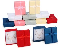 Sieraden Display Geschenkdoosjes 12 stuks - 6 kleuren - Kartonnen Verpakking met Schuim Inleg voor Oorbellen, Kettingen, Armbanden & Ringen - 8,5 x 6,5 x 2,5 cm