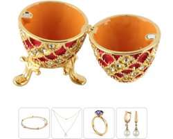 Sieraden Doos Met Faberge Ei Ontwerp - Fonkelende Steentjes - Scharnierend Snuisterijdoosje - Handgeschilderd - Geëmailleerd - Eivormige Ring Houder Voor Home Decor