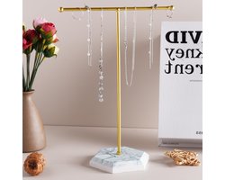 Sieraden Organizer met T-Bar, Hangende Display voor Kettingen, Oorbellen en Armbanden met Marmer Tray, Perfect voor Ringen en Horloges