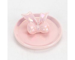 Sieraden schaaltje strik roze, Jewelry plate bow