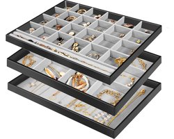 Sieradendienblad stapelbaar fluwelen sieradenlade organizer - dressoir garderobe opbergdoos - oorbellen armbanden ringen - set van 3 zwart