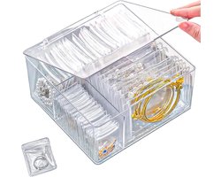 Sieradendoos- Acryl Sieraden kistje-met 20 klein + 20 middel + 20 groot sieradenzakjes tegen aanslag - transparant Sieraden Organizer -voor Volwassenen - Vrouw - Meisje- 3 Compartimenten-Voor Ringen, Oorbellen, Kerstmis-met deksel