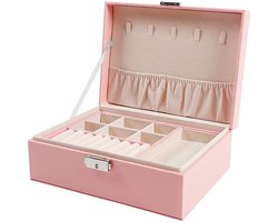 Sieradendoos Met 2 lagen - Met slot - Sieraden opbergdoos - Organizer - Roze - lederlook