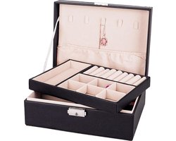 Sieradendoos Met 2 lagen - Met slot - Sieraden opbergdoos - Organizer - Zwart - lederlook