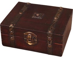 Sieradendoosje Hout - Juwelendoos - Vintage Retro Sieraden Kistje - Brocante - Opbergdoosje - 13x12x5.4 cm - Rood Bruin