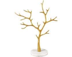 Sieradenhouder Boomvorm - Juwelier Display - Sieraden Organiseren - Marmer en Metaal - 28x23.5x4.5cm - Wit