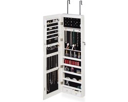 sieradenkast - spiegel - led licht - deur- of wandmontage - hangend - 120x37x9,5 cm - wit