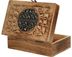 Sieradenkistje/opbergkistje - bewerkt hout - 15 x 10 x 6 cm - Vintage - Brocante opberg kistjes