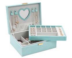 Sieradenopslag Kistje met 2 Etages voor Meisjes en Dames - Grote Fluwelen Sieradendoos voor Ringen, Halskettingen, Armbanden, Horloges en Oorbellen