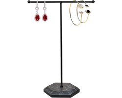 Sieradenorganisator met T-Bar Ketting Displaystandaard en Oorbellen Houder - Metalen Hanger Rek met Marmeren Patroon en Lade