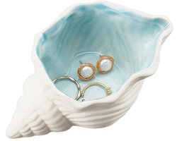 Sieradenschaal van keramiek in de vorm van een schelp, sieradenschaal met waterschelpen, ring- en oorbelhouder van keramiek, decoratieve sieradenschaal met oceaanthema voor ringen, oorbellen, kettingen, armbanden, sieraden, horloges en sleutels, 1 st