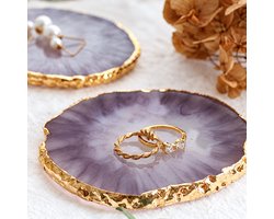 Sieradenschaaltje Paars met Goudkleurige Rand – Sieradenhouder voor Ringen, Oorbellen en Kettingen – Decoratieve Schaal