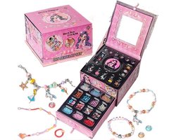 Sieradenset Meisje met sieradendoosje -DIY sieradendoos -Kettingen armbanden zelf maken - sieraden DIY knutselset voor kinderen - bedelarmbandkit doe-het-zelf kindersieraden, knutselen, kinderspeelgoed(5-10 jaar)-Roze