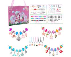 Sieradenset Meisje(128pcs) -DIY sieradendoos -Kettingen armbanden zelf maken - sieraden DIY knutselset voor kinderen - bedelarmbandkit doe-het-zelf kindersieraden, knutselen, kinderspeelgoed(5-12 jaar)-Roze