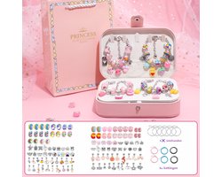 Sieradenset Meisje(132pcs) met lederen sieradendoosje -DIY sieradendoos -Kettingen armbanden zelf maken - sieraden DIY knutselset voor kinderen - bedelarmbandkit doe-het-zelf kindersieraden, knutselen, kinderspeelgoed(5-12 jaar)-Roze