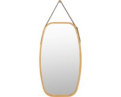 Sieradenspiegel met bamboe frame en verstelbare lederen band, hangende badkamerspiegel, wandspiegel met afgeronde hoeken voor woonkamer, slaapkamer, entree (S)