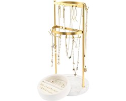 Sieradenstandaard 2 lagen marmeren basis sieraden organizer houder rek - oorbel ketting armband display toren fluwelen ringhouder - goud