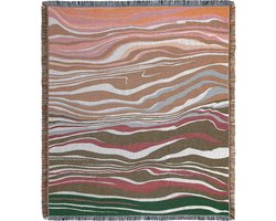 Sierkleed met abstracte print - plaid met geweven dessin - strepen/golven - gekleurd - 130 x 150 cm - (wand)kleed vintage stijl - STUDIO Ivana