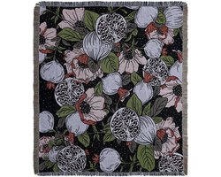 Sierkleed met granaatappels - kleed met print - vintage stijl - plaid ingeweven dessin - zwart/meerkleurig - granaatappels/bloemen - 130 x 150 cm - STUDIO Ivana