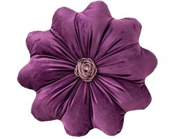 Sierkussen 40 cm - lendekussen bloem velvet - Inclusief binnenkussen - paars