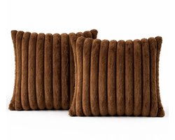 Sierkussen 45x45 cm Bruin, set van 2 | Incl. binnenkussens | Vierkante kussens met luxe, zachte, dubbelzijdige ribstof