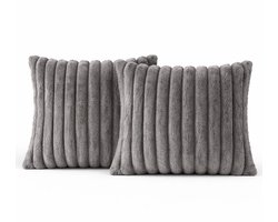 Sierkussen 45x45 cm Donkergrijs, set van 2 | Incl. binnenkussens | Vierkante kussens met luxe, zachte, dubbelzijdige ribstof