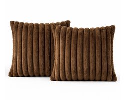 Sierkussen 50x50 cm Bruin, set van 2 | Incl. binnenkussens | Vierkant kussen met luxe, zachte, dubbelzijdige ribstof