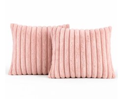 Sierkussen 50x50 cm Roze, set van 2 | Incl. binnenkussens | Vierkant kussen met luxe, zachte, dubbelzijdige ribstof
