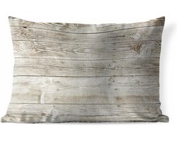 Sierkussen Achtergrond voor buiten - Een lichte houten muur als achtergrond - 50x30 cm - rechthoekig weerbestendig tuinkussen / tuinmeubelkussen van polyester