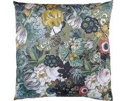 Sierkussen Bloemenprint - Velvet - Groen - 60x60 cm (BxH)