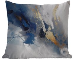 Sierkussen Buiten - Blauw - Modern - Marmer - Abstract - Goud - 60x60 cm - Weerbestendig
