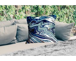 Sierkussen Buiten - Marmer - Goud - Blauw - Glitter - Marmerlook - Abstract - 60x60 cm - Weerbestendig