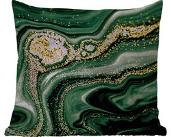 Sierkussen Buiten - Marmer - Goud - Glitter - Groen - Marmerlook - Luxe - 60x60 cm - Weerbestendig