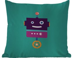 Sierkussen Buiten - Robot - Wiel - Paars - Groen - Jongens - Kids - 60x60 cm - Weerbestendig