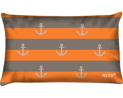 Sierkussen - Buitenkussen La Dolce Vita Oranje Grijsbruin Waterafstotend Bootkussen Streep Ankers