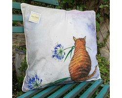 Sierkussen - Cat & Agapanthus ~ Kat & Agapanthus - 45 Cm X 45 Cm