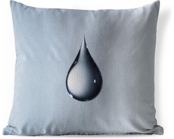 Sierkussen Druppels voor buiten - Heldere lichtblauwe druppel op grijze achtergrond - 60x60 cm - vierkant weerbestendig tuinkussen / tuinmeubelkussen van polyester