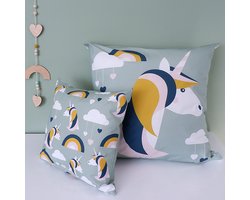 Sierkussen Eenhoorn mint groen 60x60 kinderkussen meisjeskamer tweezijdig met rits inclusief vulling voor kinderkamer