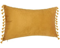 Sierkussen Fleur - Geel - velours met tassels - 30x50 cm
