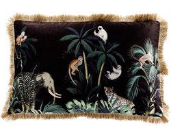 Sierkussen - Fluweel Jungle Olifant Gouden Franjes - Multicolor - 60 Cm X 40 Cm