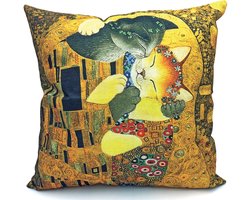 Sierkussen Kat - Katten Kussenhoes - Klimt The Kiss - 45x45 cm - Katten Kussen