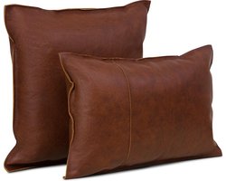 Sierkussen - Leren Kussens. Handmade. Rechthoekig. Roestbruin - Bruin En Roest - 50 Cm X 35 Cm