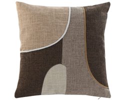 Sierkussen LOREA Katoen 45 x 45 cm – Bruin & Beige – Decoratief Patchwork – Inclusief Vulling