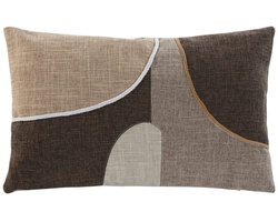 Sierkussen LOREA Katoen 50 x 30 cm – Bruin & Beige – Decoratief Patchwork – Inclusief Vulling