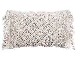 Sierkussen - Macramé Kleur Ivoor Tuin Woonkamer Decoratie - Ecru - 50 Cm X 30 Cm