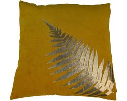 Sierkussen met print - 45x45 - Mosterdgeel/goud - Velvet